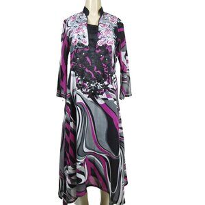 VTG 70s Groovy M L  Mod Psychedelic WHIMSIGOTH Hippie Witchy Midi Purple Dress